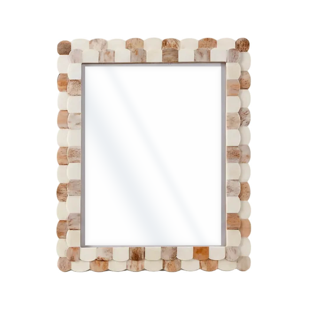 Scalloped Bone Inlay Round Frame, Brown and White, 5x7