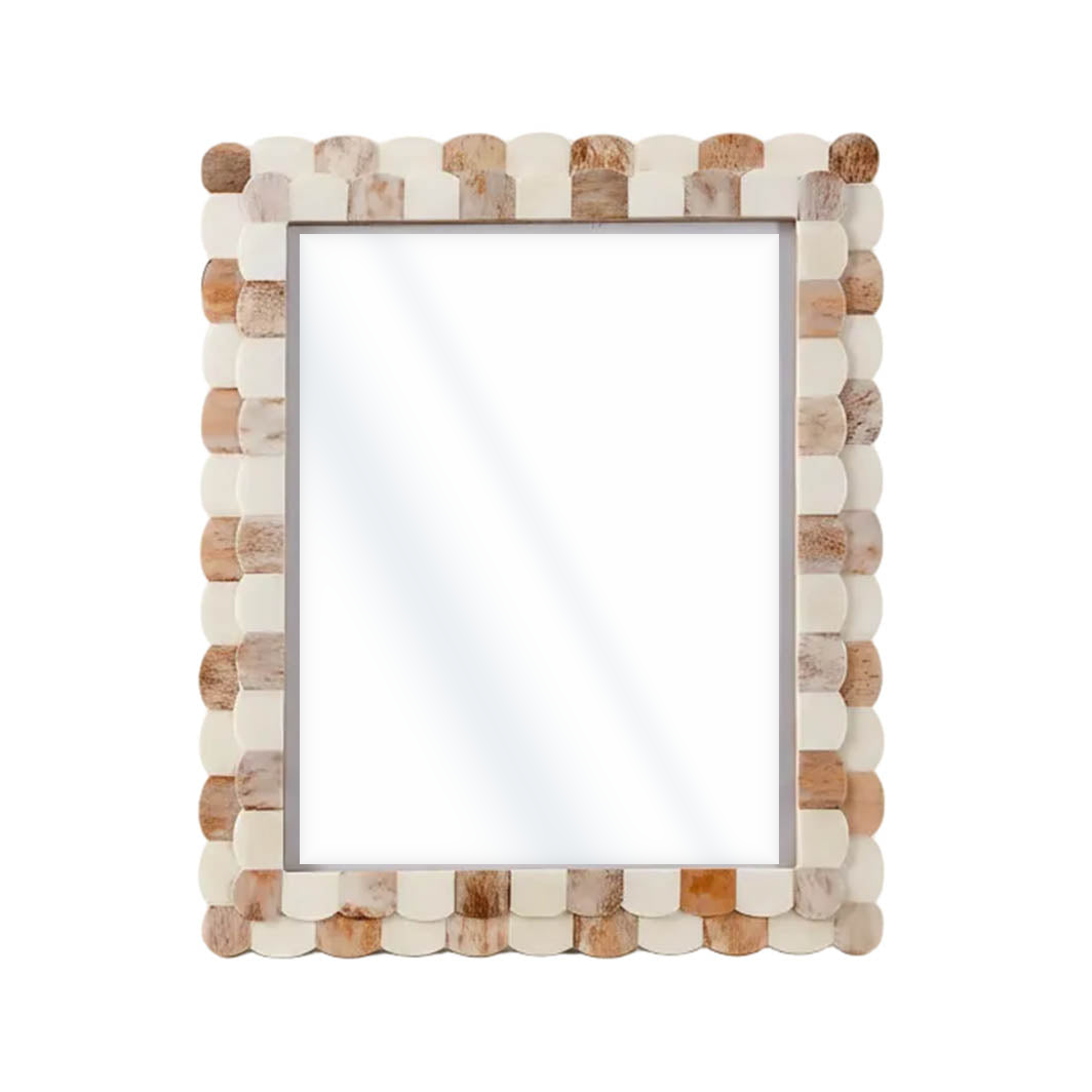 Scalloped Bone Inlay Round Frame, Brown and White, 5x7