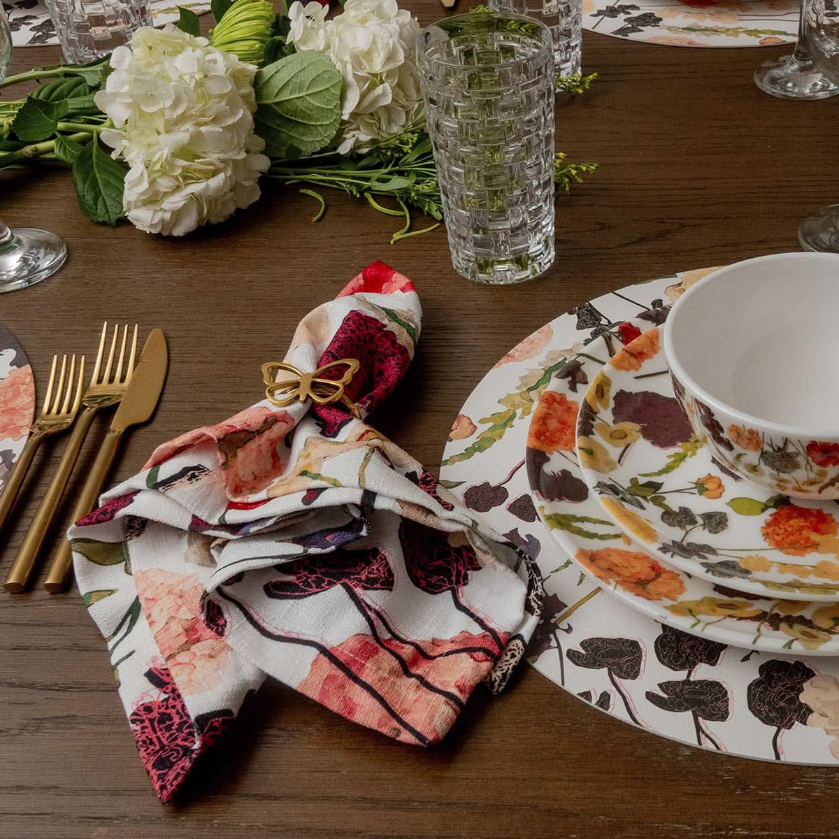 Auburn Bouquet Faux Linen Napkins, Set of 4