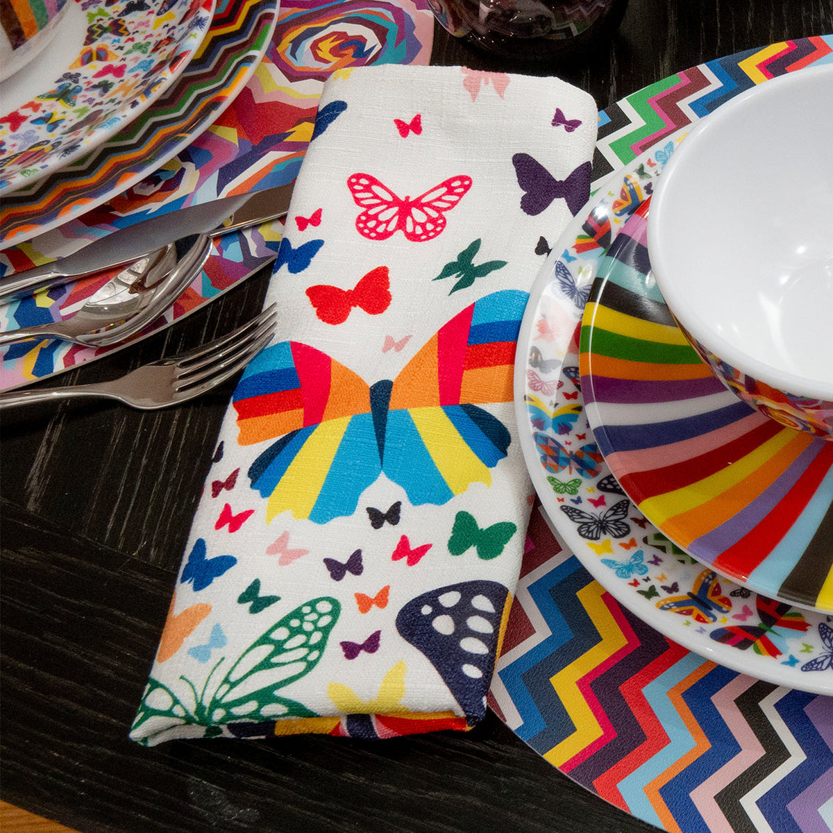 Multicolor Butterflies Faux Linen Napkins, Set of 4