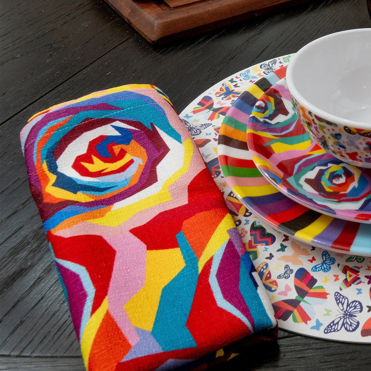 Multicolor Roses Faux Linen Napkins, Set of 4