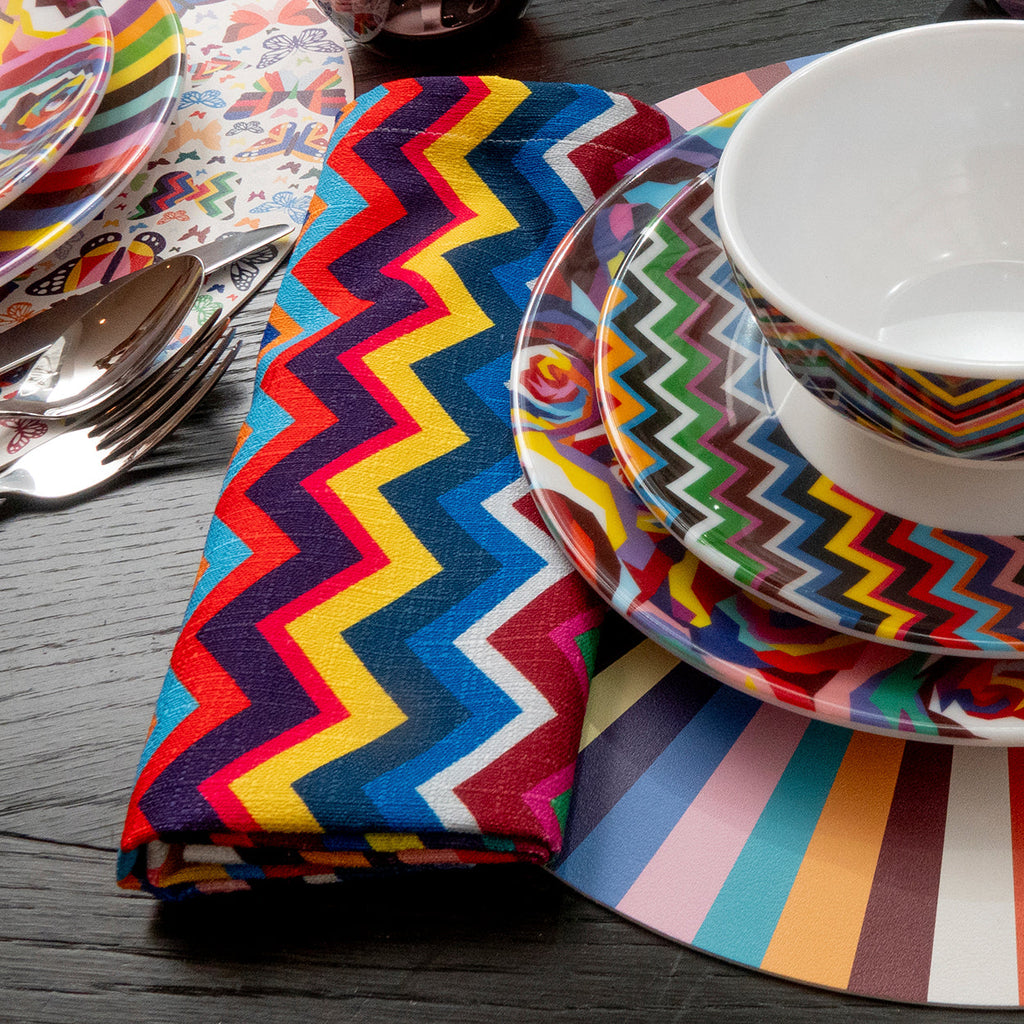 Multicolor Zigzag Faux Linen Napkins, Set of 4