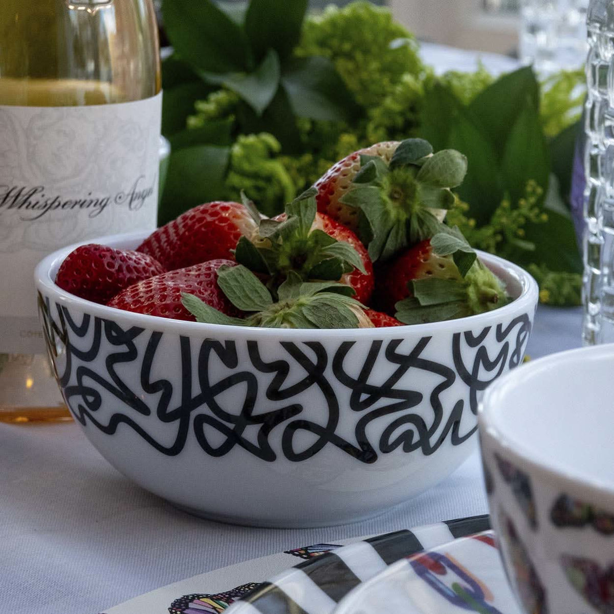 Black & White Squiggly Melamine Bowls, Set of 4