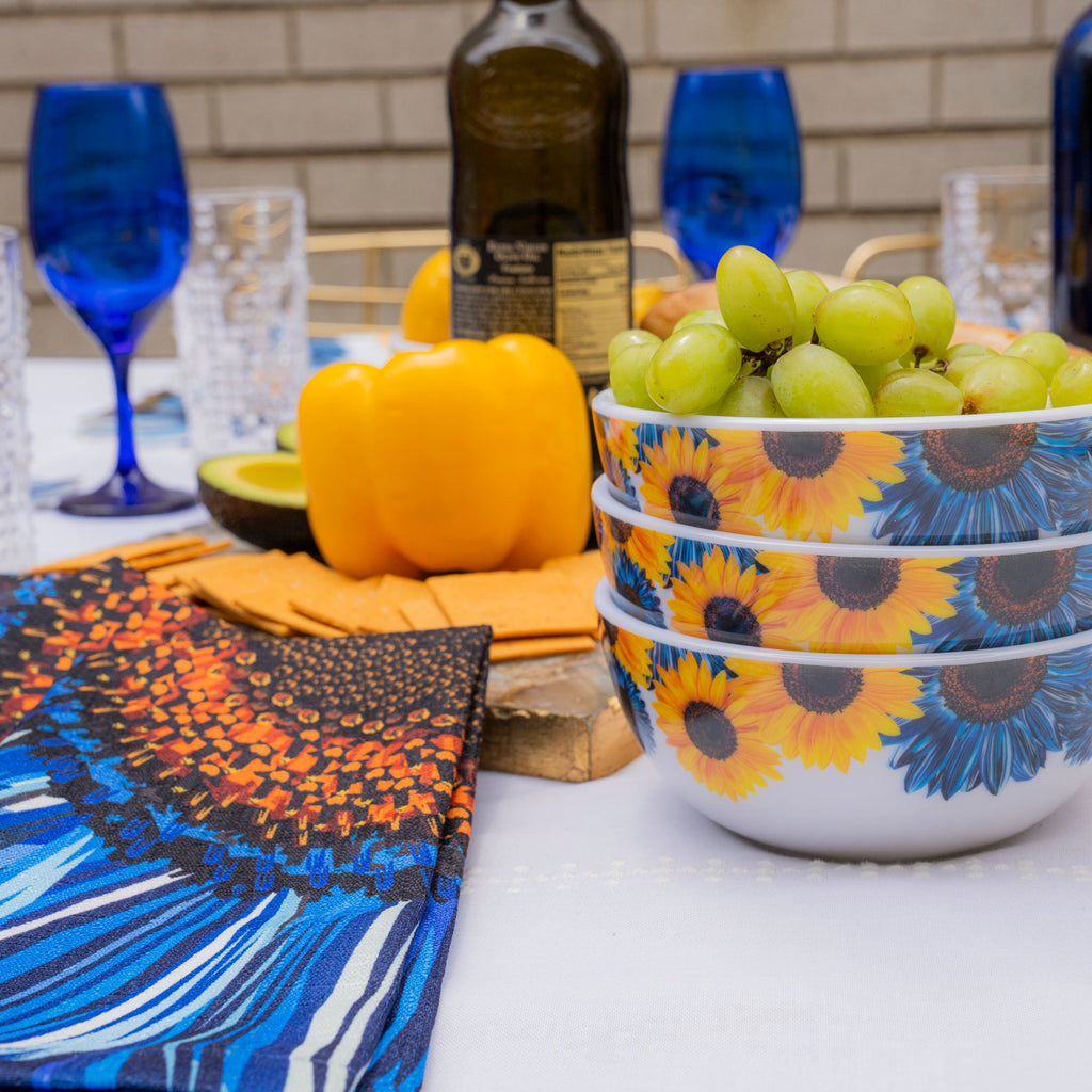 Blue Sunflower Melamine Bowls, Set of 4
