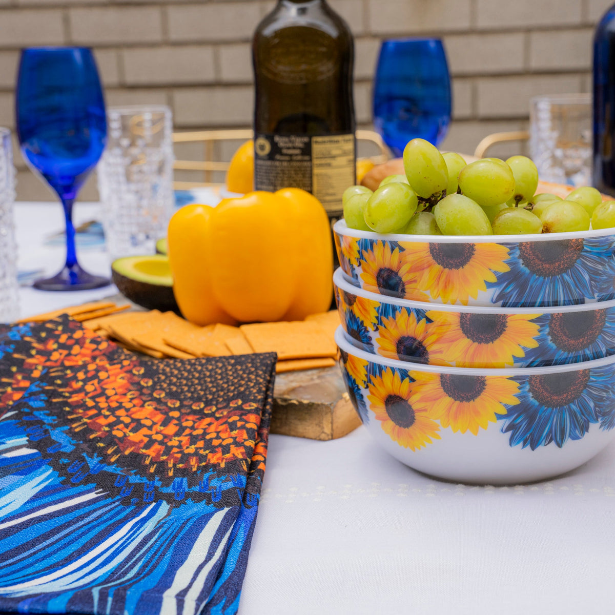 Blue Sunflower Melamine Bowls, Set of 4