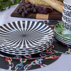 Black & White Starburst Melamine Dinner Plates, Set of 4
