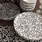 Black & White Squiggly Melamine Dinner Plates, Set of 4