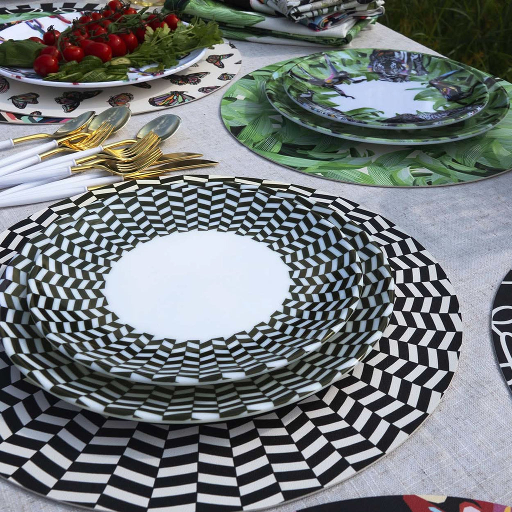 Black & White Chevron Melamine Salad Plates, Set of 4