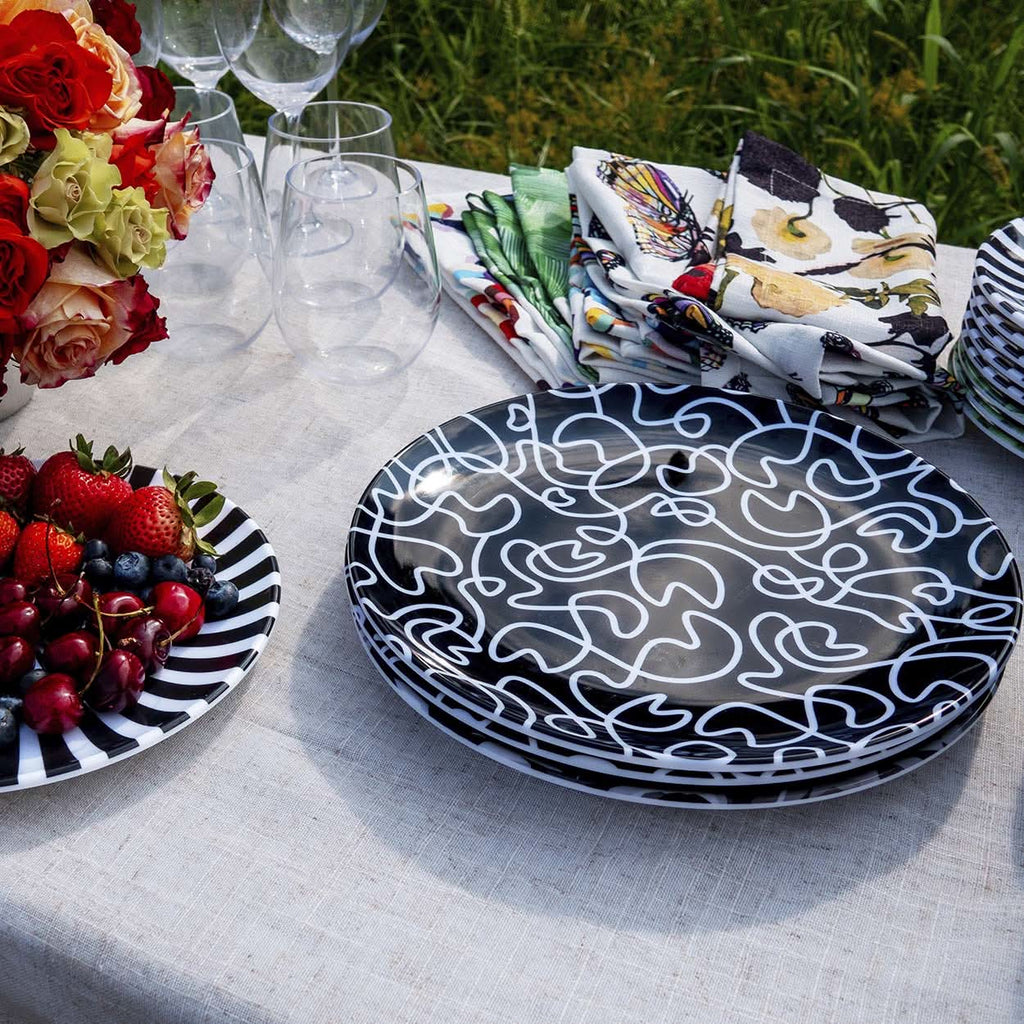 Black & White Squiggly Melamine Salad Plates, Set of 4