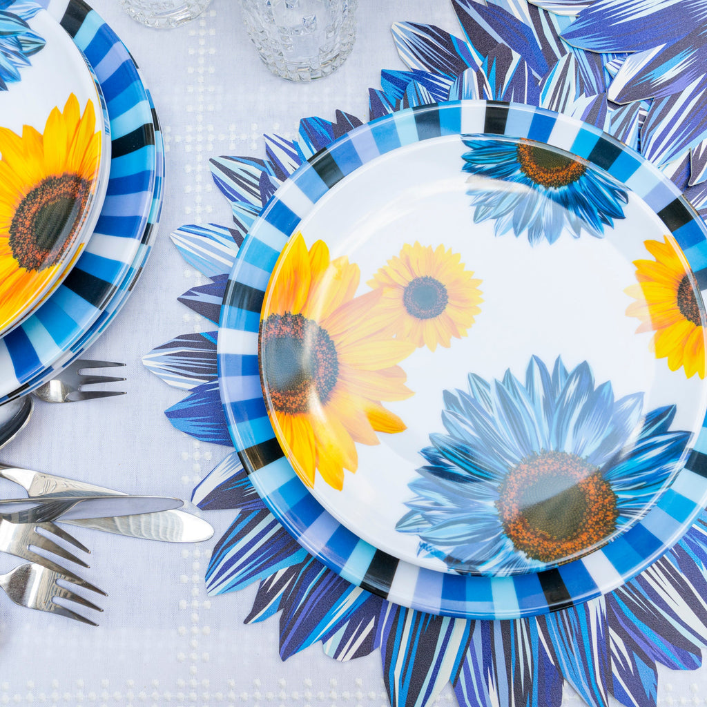 Blue Sunflower Melamine Salad Plates, Set of 4