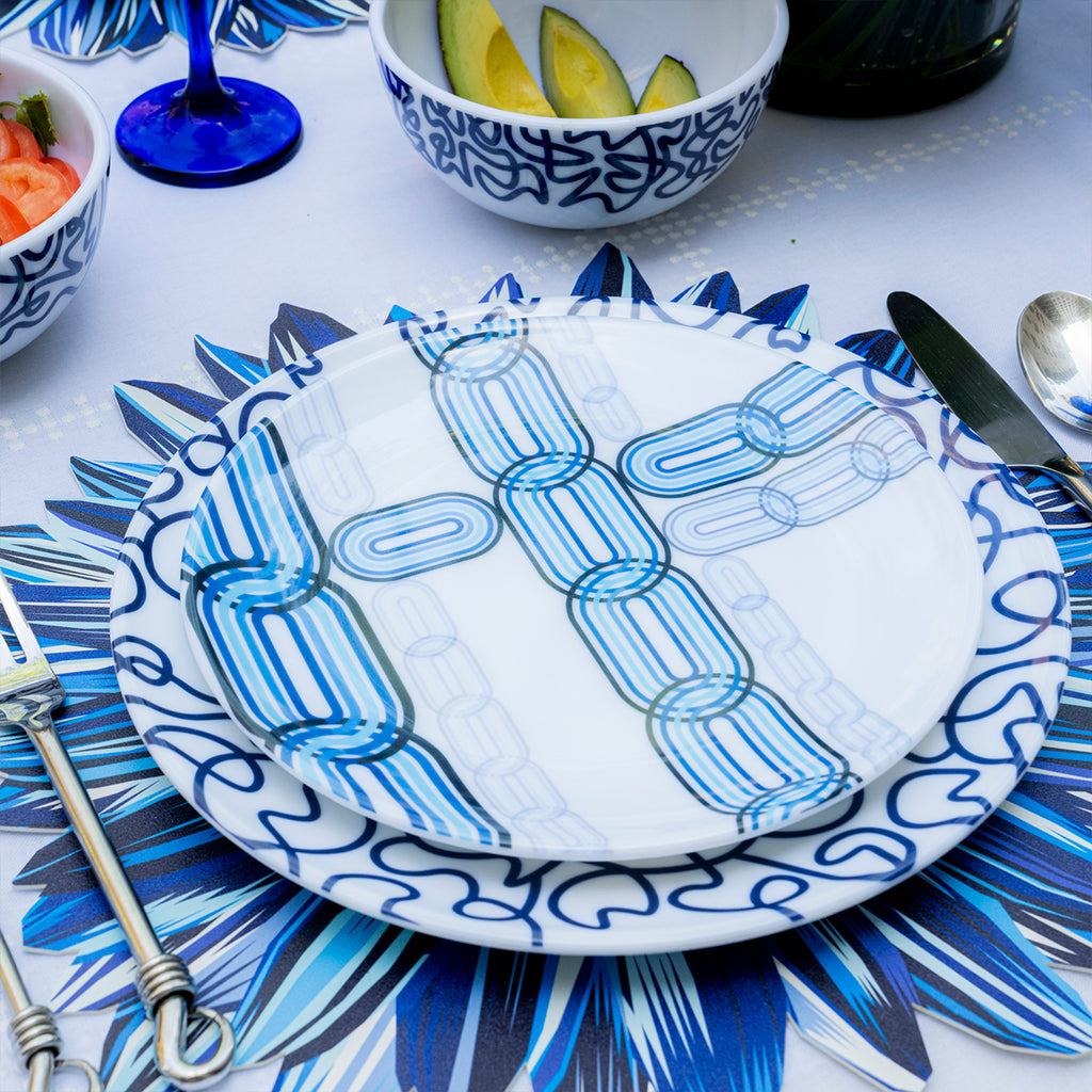 Blue Link Starburst Melamine Salad Plates, Set of 4