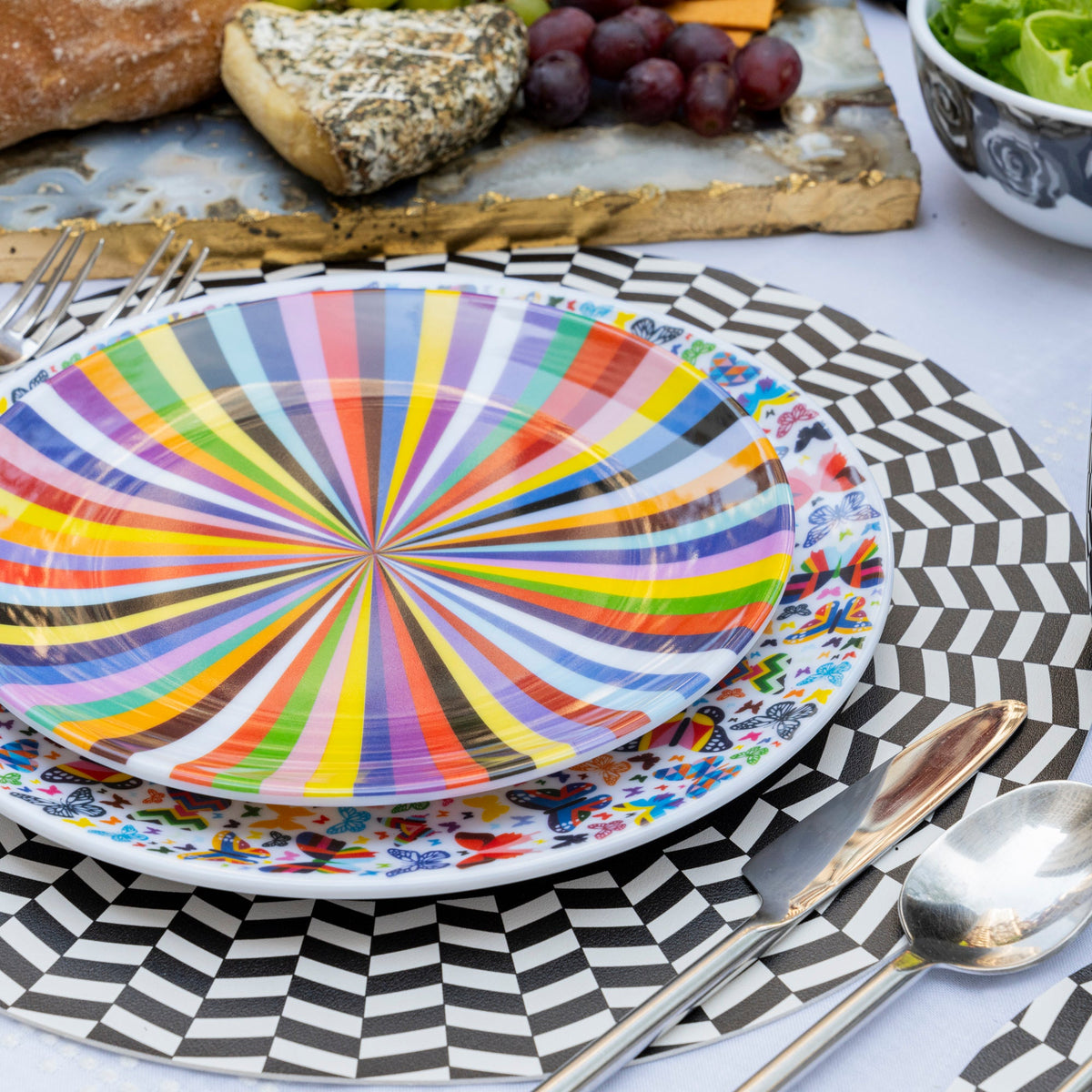 Multicolor Starburst Melamine Salad Plates, Set of 4