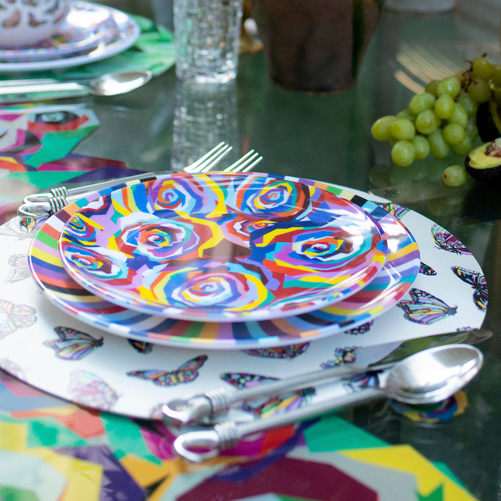 Multicolor Roses Melamine Salad Plates, Set of 4