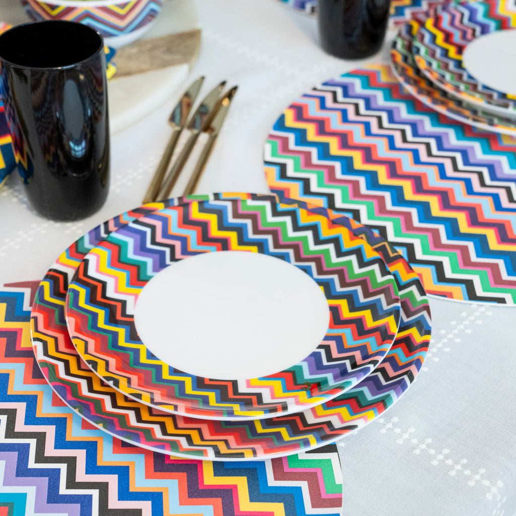 Multicolor Zigzag Melamine Salad Plates, Set of 4
