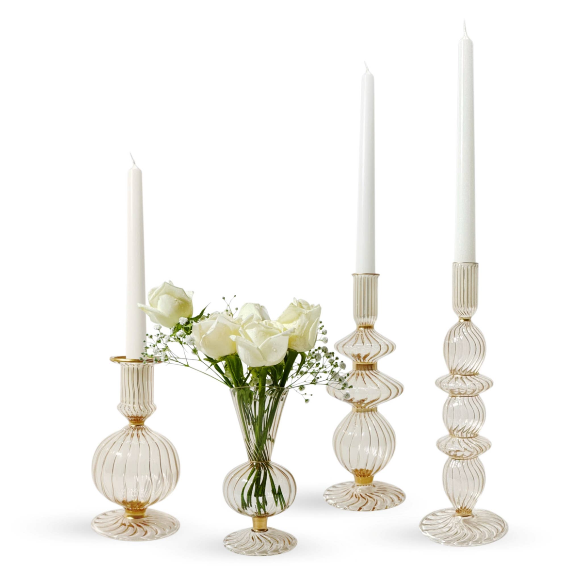 Callie Champagne Glass Candle Holder with Gold Trim, Set of 2