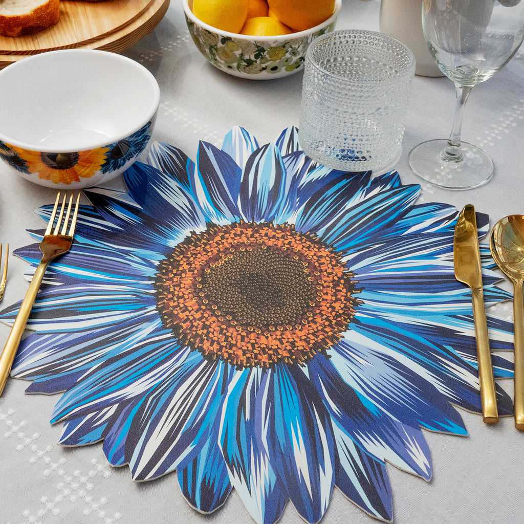 Blue Sunflower Vinyl Placemats, Set of 4