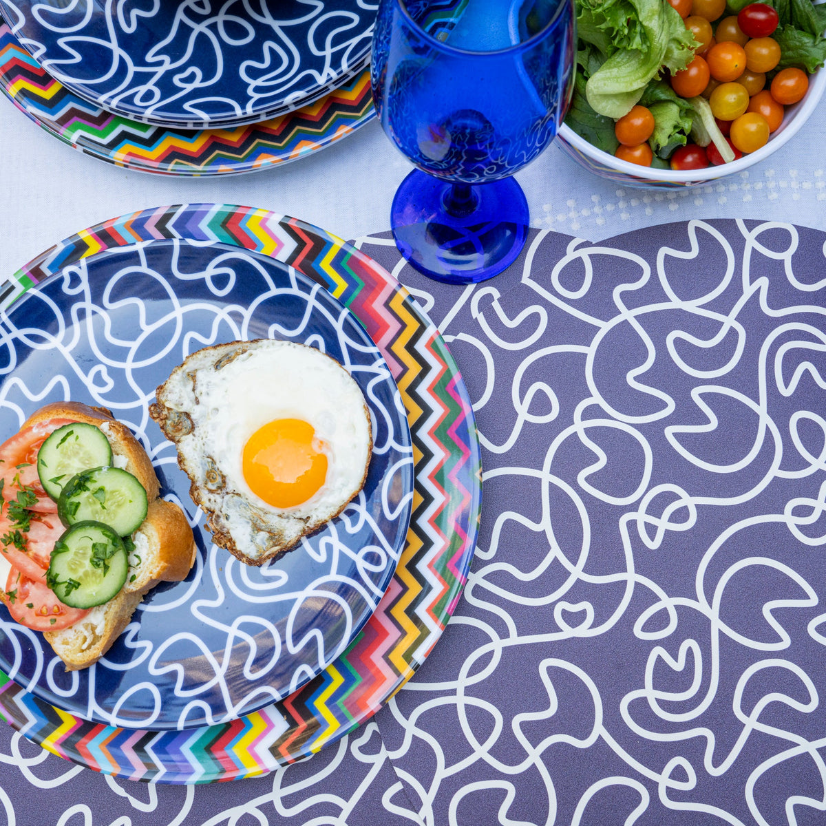 Navy Squiggly Vinyl Placemats, Set of 4