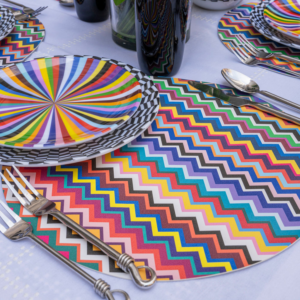 Multicolor Zigzag Vinyl Placemats, Set of 4