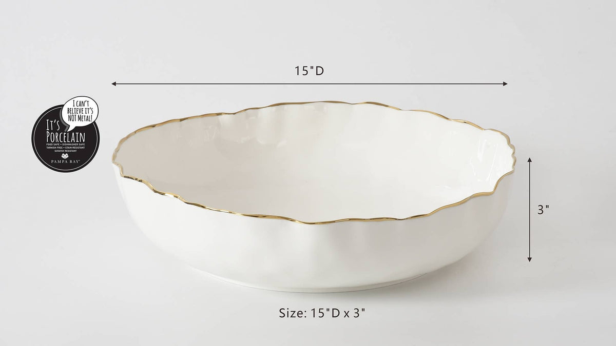 Portofino White and Gold Extra Large Shallow Bowl