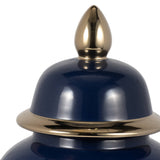 Decorative Jar - Navy/Gold Ceramic Glossy With Lid, 18 in.