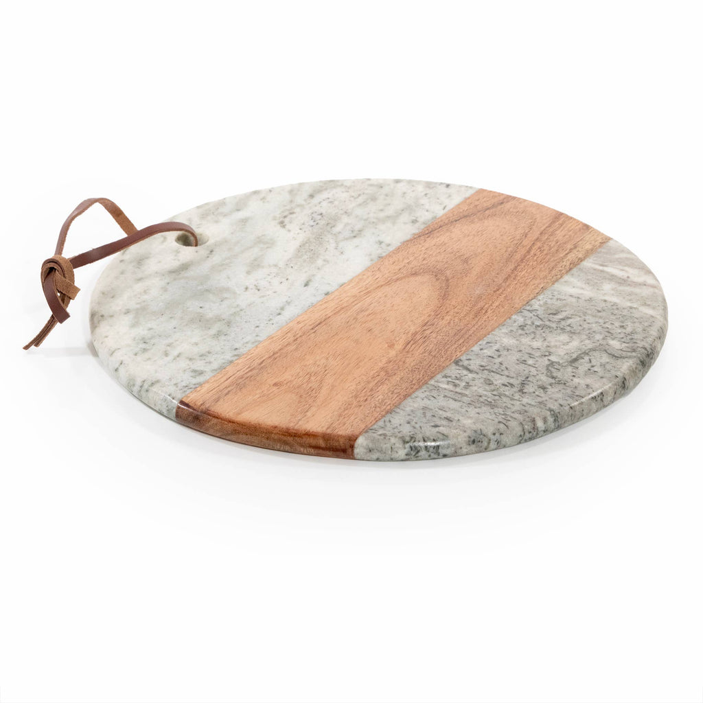 Gray Round Marble and Acacia Wood Charcuterie Board