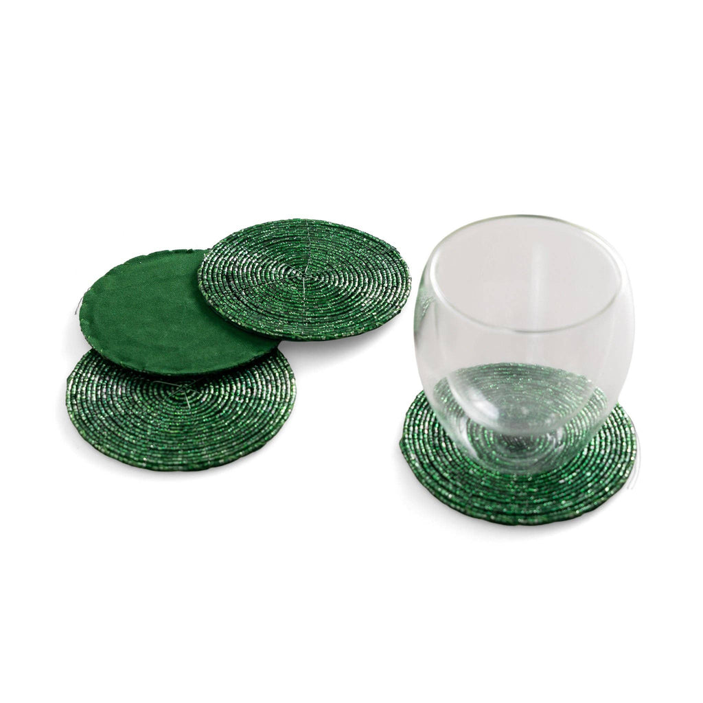 Green Glass Bead Coaster, Set of 4