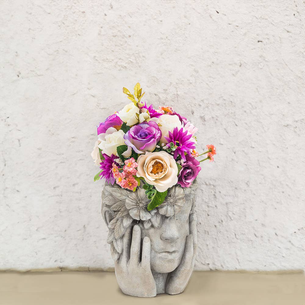 Woman with Flower Halo Cement Planter