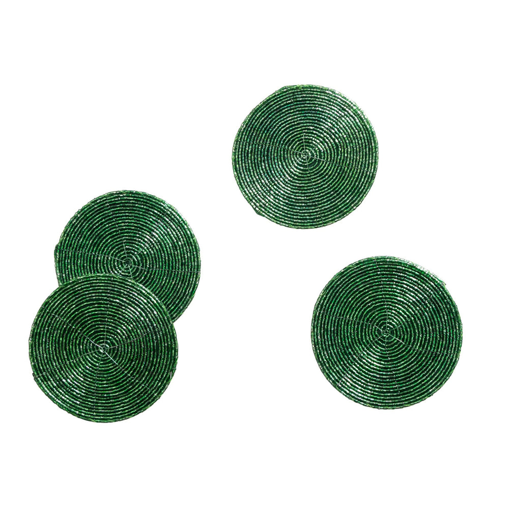 Green Glass Bead Coaster, Set of 4
