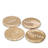 S/4 Drunk Expressions Coasters-4"D - Set of 4