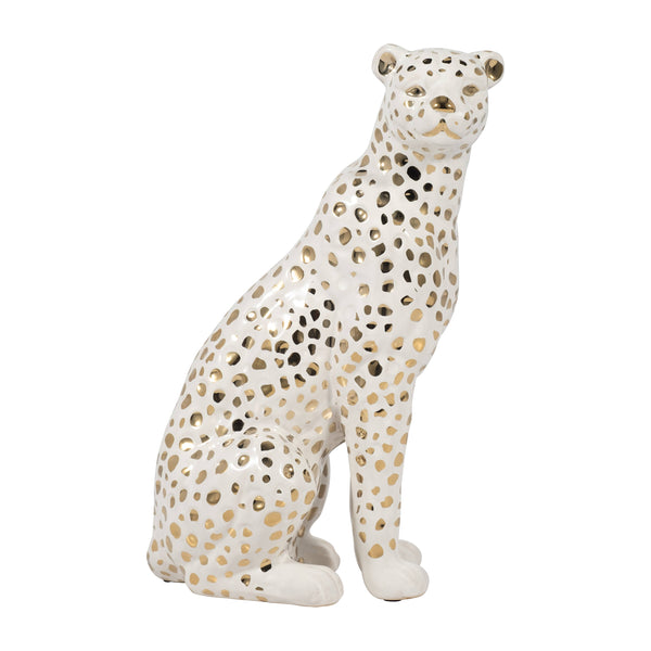 White and Gold Leopard Figurine, Sitting
