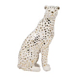 Decorative Figurine - White Ceramic Sitting Leopard,  11 in.