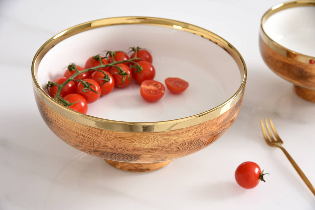 Madera Wood and Gold Medium Footed Bowl