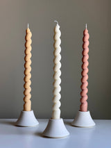 Tall Twisted Soy Wax Taper Candle: Handmade Pastel Decor: Cream