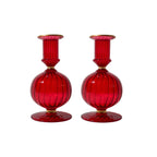 Callie Red Glass Candle Holder with Gold Trim, Set of 2
