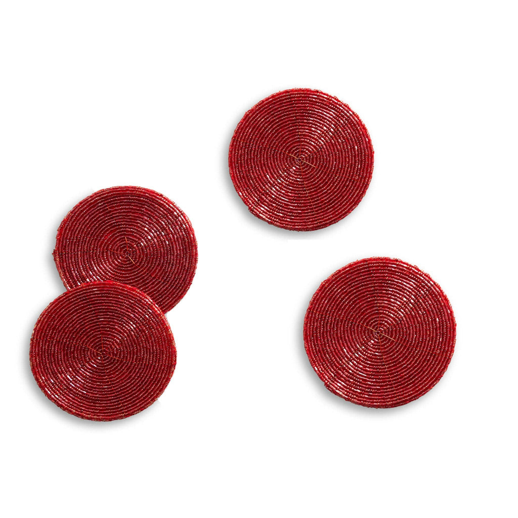 Red Glass Bead Coaster, Set of 4