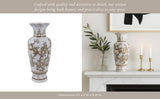 Decorative Vase - Brown/White Ceramic Bird and Vines, 12 in.