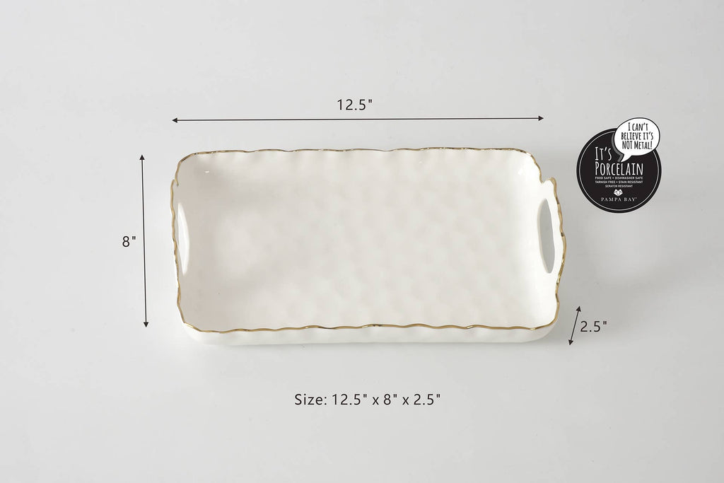 Portofino White and Gold Small Tray with Handles