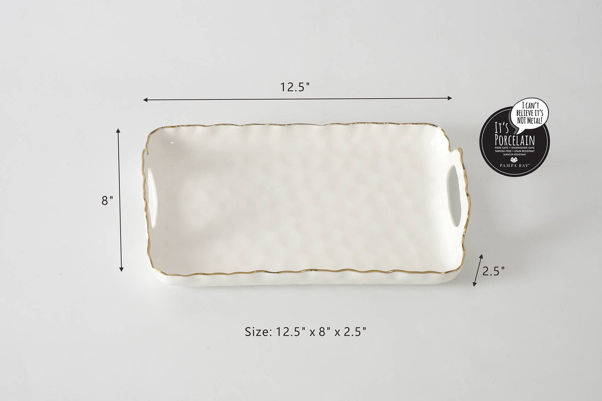 Portofino White and Gold Small Tray with Handles