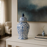Decorative Jar - White/Blue Ceramic Chinoiserie Charm, 18 in