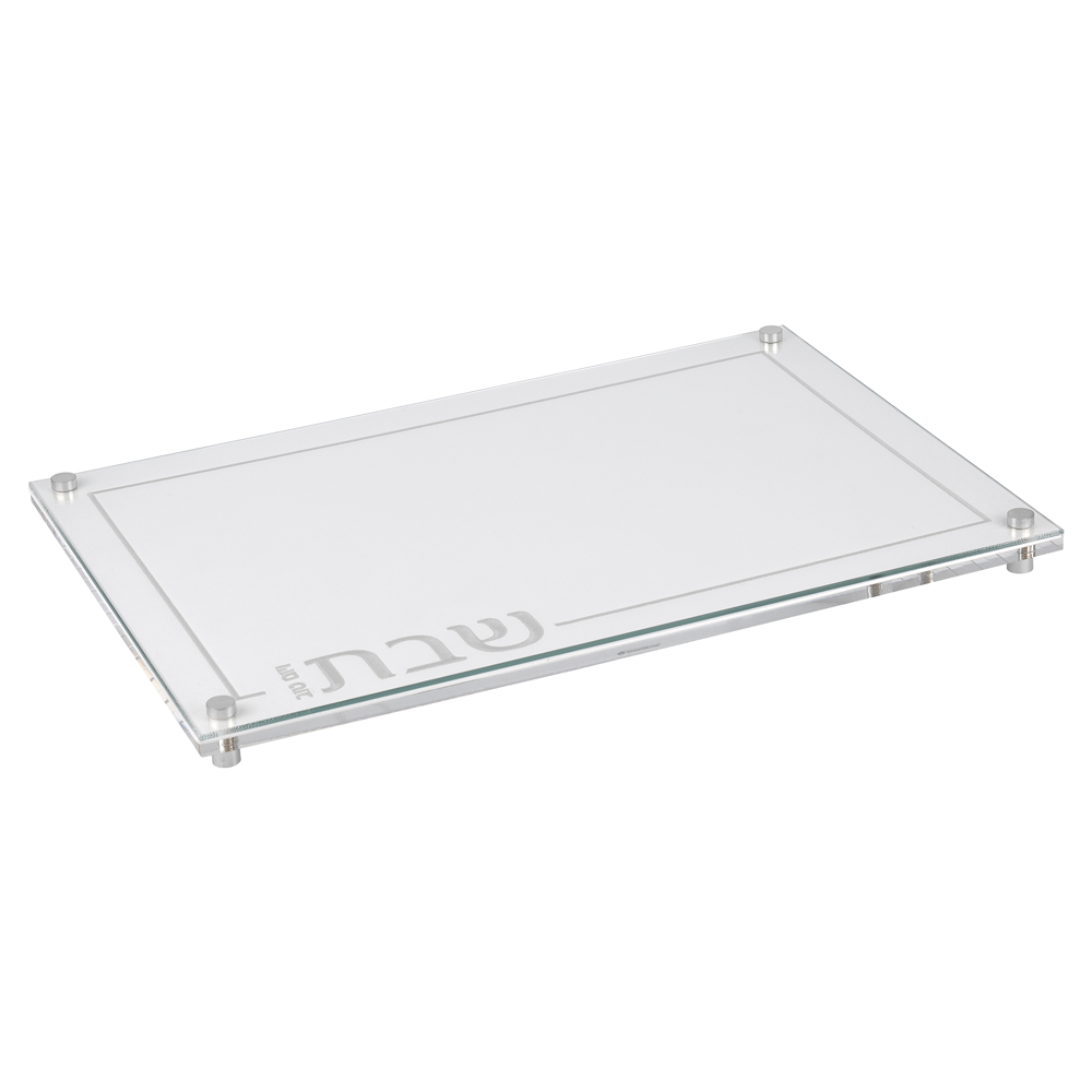 Embroidered Leatherette Challah Board, White and Silver