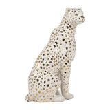 Decorative Figurine - White Ceramic Sitting Leopard,  11 in.