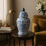 Decorative Jar - White/Blue Ceramic Chinoiserie Charm, 18 in