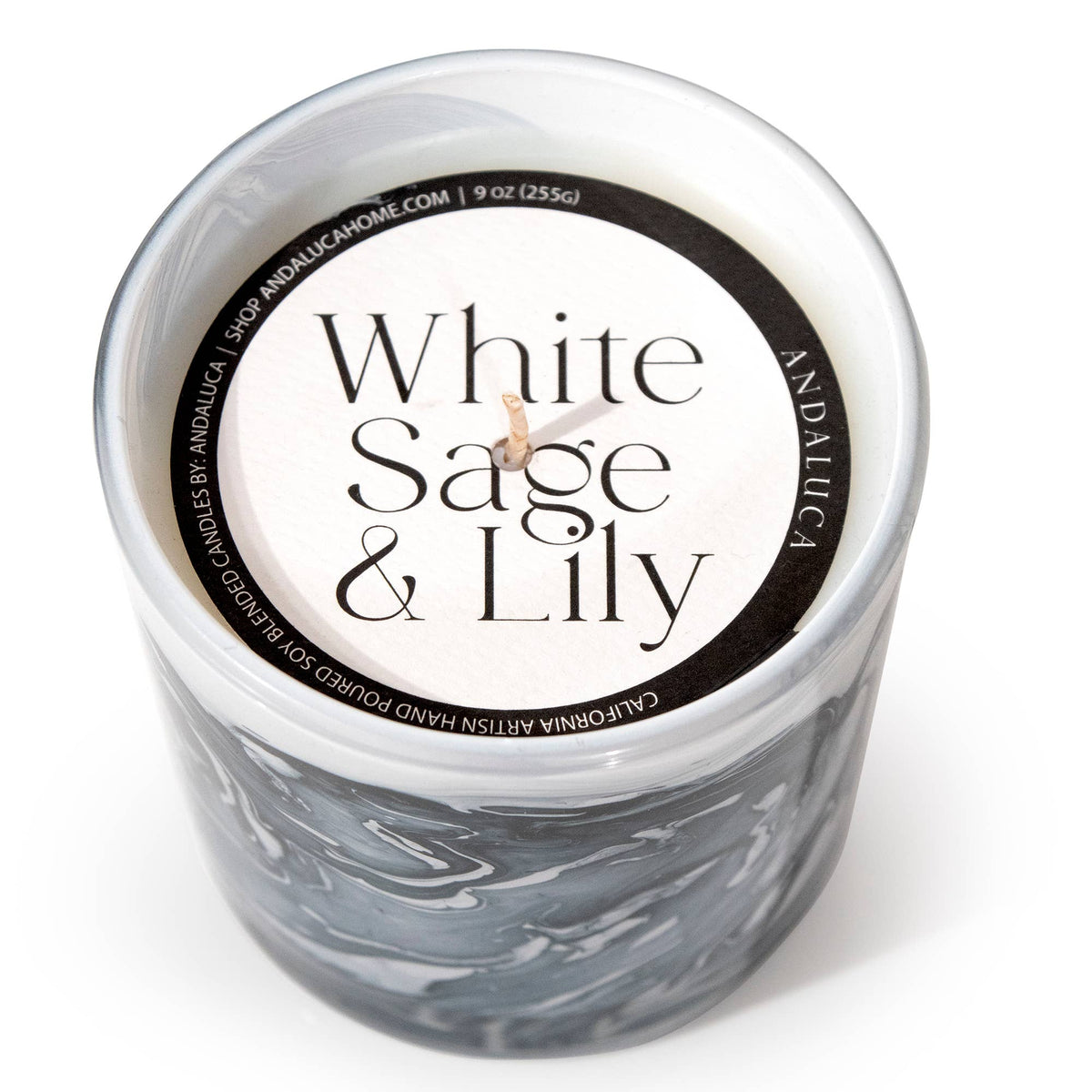 White Sage and Lily Swirl Glass Candle, 14 oz