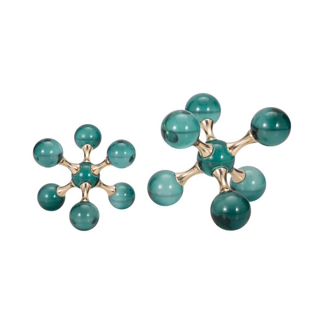 Green Crystal Jack Bookends, Set of 2