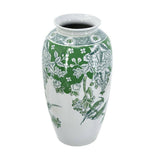 D7.5x14.5" Green White Porcelain Vase w/ Nature-Inspired