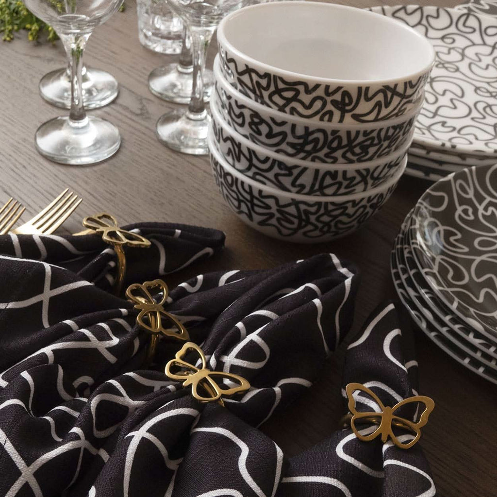 Black & White Squiggly Faux Linen Napkins, Set of 4