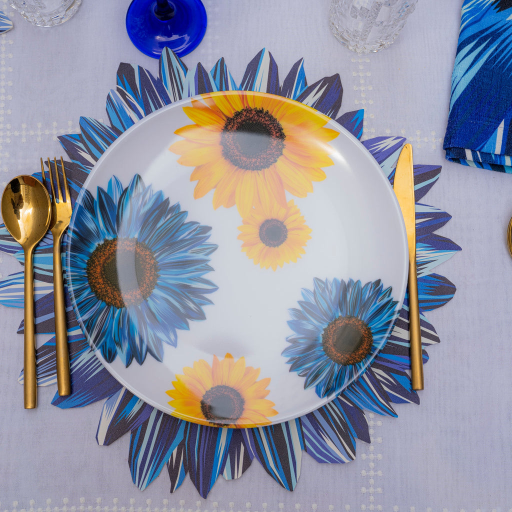 Blue Sunflower Melamine Dinner Plates, Set of 4