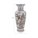 Decorative Vase - Brown/White Ceramic Bird and Vines, 12 in.