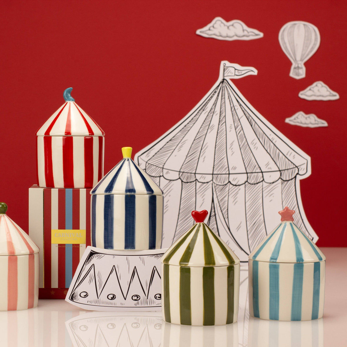 Carnival Striped Candle, Firebreather Olive - Tomato Leaf