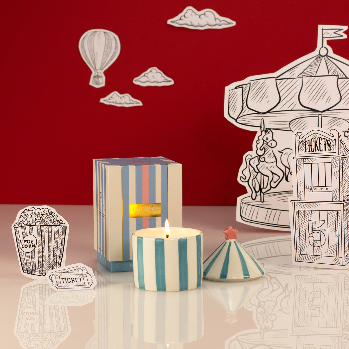Carnival Striped Candle, Acrobat Blue - Activated Charcoal